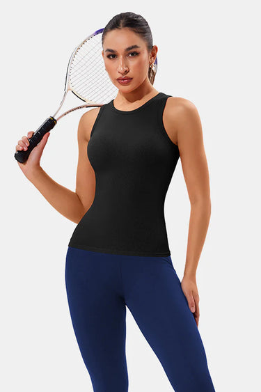 Black High Neck Full Back Seamless Tight Fit Ribbed